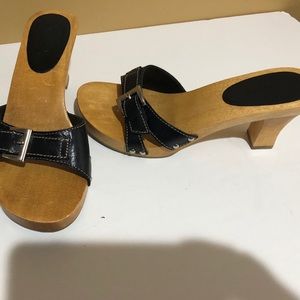 new Mia wooden and leather sandals